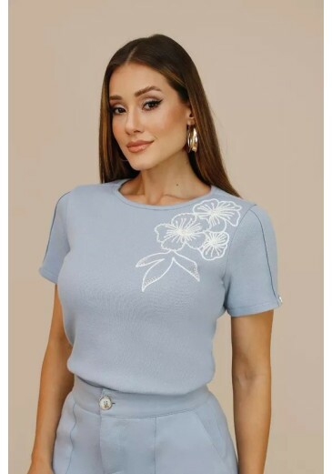 Camisa Anne Em Moletom Bordado Azul Nitido Outono/Inverno 2026