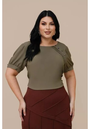 Blusa Maria Flor Em Crepe Verde Plus Nitido Outono/Inverno 2026