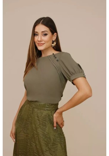 Blusa Maria Flor Em Crepe Verde Nitido Outono/Inverno 2026