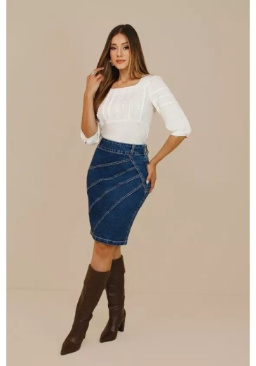 Saia Roma Em Jeans Nitido Outono/Inverno 2026