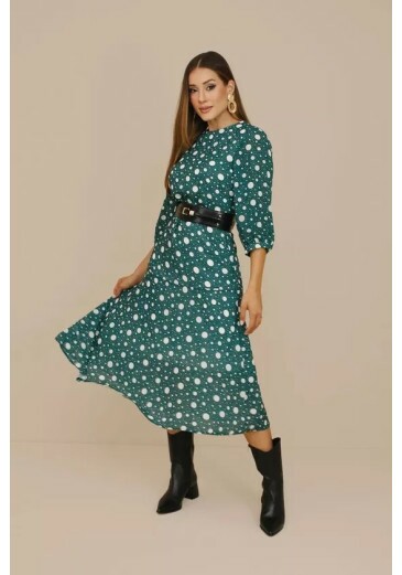 Vestido Poa Midi Verde Nitido Outono/Inverno 2026