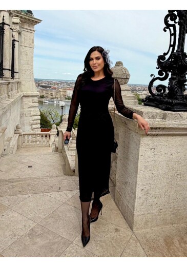 Vestido Em Tule De Malha Preto Maria Amore Outono/Inverno 2026