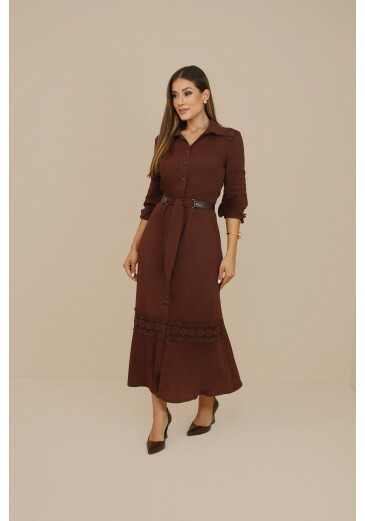 Vestido Afrodite Em Chemisie Visco Linho Marrom Nitido Outono/Inveno 2026