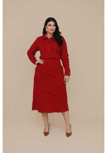 Saia Selen Em Midi Visco Linho Plus Size Vermelho Nitido Outono/Inverno 2026