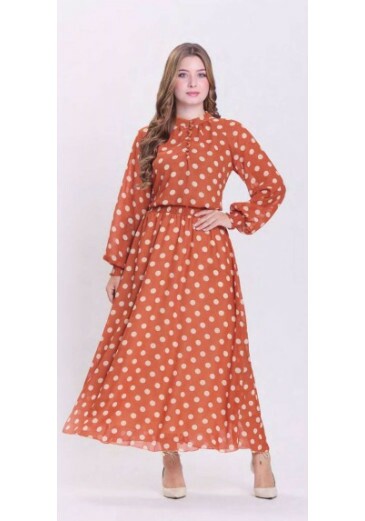 Vestido Valéria Em Plano Chiffon Com Estampa Em Poá Terracota Hapuk Outono/Inverno 2026