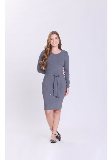 Vestido Flaviana Em Malha Canelada Cinza Hapuk Outono/Inverno 2026