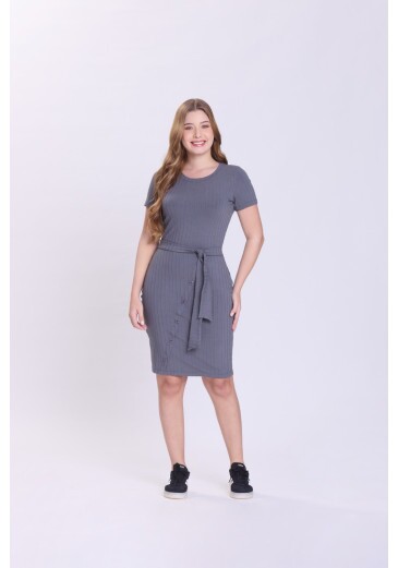 Vestido Madalena Em Malha Canelada Cinza Hapuk Outono/Inverno 2026