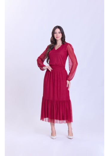 Vestido Cassiane Em Malha Tule Bordô Hapuk Outono/Inverno 2026