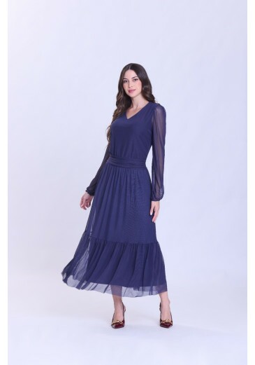 Vestido Cassiane Em Malha Tule Azul Hapuk Outono/Inverno 2026