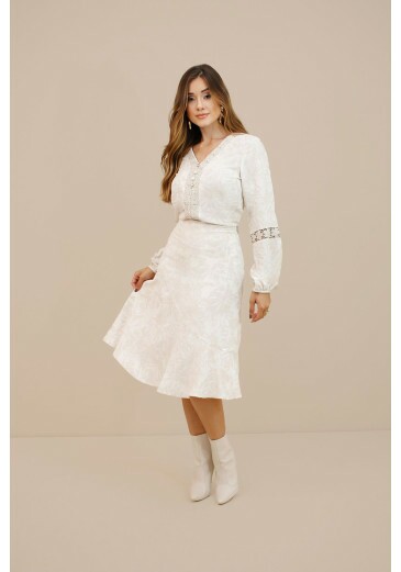 Saia Antonia Em Viscose Jacquard Branca Nitido Outono/Inverno 2026
