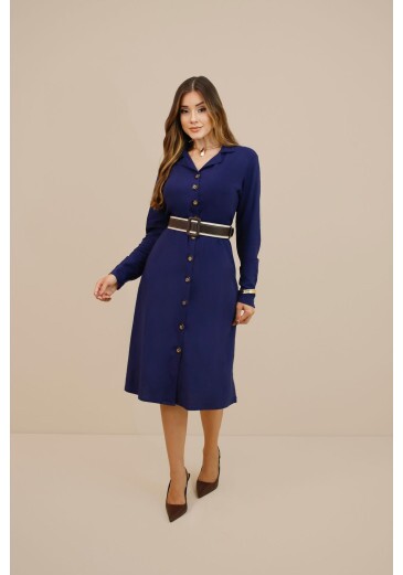 Vestido Corset Em Chemisier Em Viscose Azul Marinho Nitido Outono/Inverno 2026