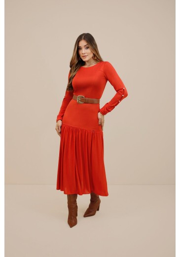 Vestido Bruna Em Malha De Viscose Glow Terracota Nitido Outono/Inverno 2026