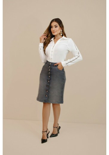 Saia Eloise Em Jeans Nitido Outono/Inverno 2026