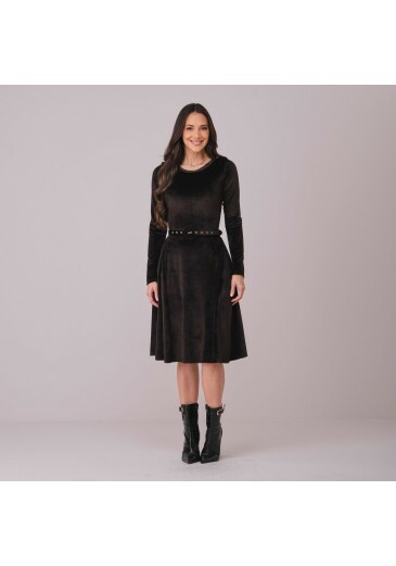 Vestido Flavia Em Corduroy Preto Tata Martello Outono/Inverno 2026