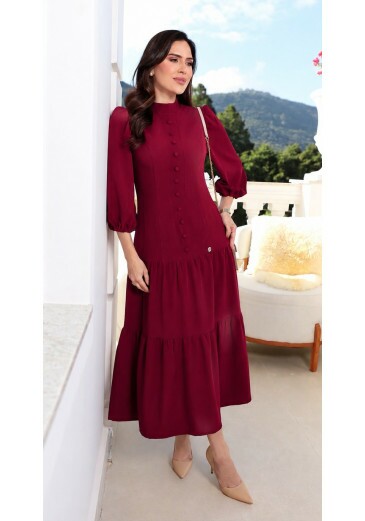 Vestido Suzete Em Crepe Maria Amore Primavera/Verão 2026