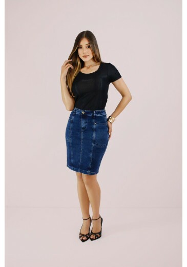 Saia Amanda Em Jeans Escuro Nitido Outono/Inverno 2026