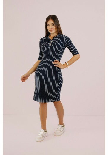 Vestido Dany Em Malha Listrada Preto Nitido Outono/Inverno 2026