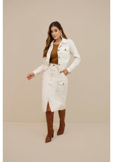 Saia Ayla Em Sarja Natural Off White Nitido Outono/Inverno 2026