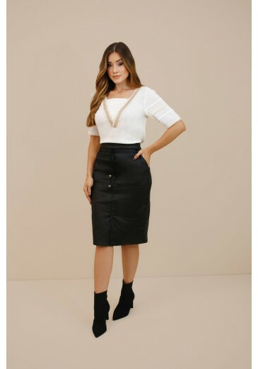 Saia Mel Em Jeans Resinado Preto Nitido Outono/Inverno 2026