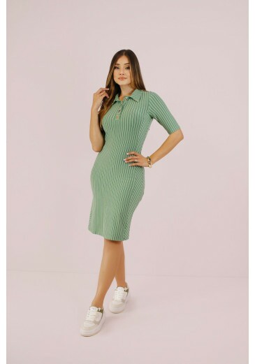 Vestido Dany Em Malha Listrada Verde Nitido Outono/Inverno 2026