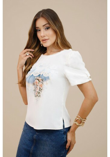 Blusa Emily Em Malha Com Crepe Off White Plus Size Nitido Outono/Inverno 2026