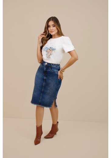 Saia Helena Em Jeans Nitido Outono/Inverno 2026