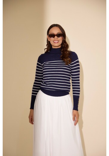 Blusa Paula Em Trico Azul Jany Pim Outono/Inverno 2026