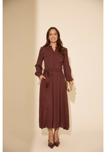 Vestido Laura Em Viscolinho Marrom Jany Pim Outono/Inverno 2026