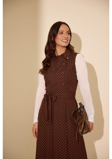 Vestido Paola Em Viscolinho Marrom Jany Pim Outono/Inverno 2026