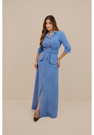 Vestido Angelika Em Alfaiataria Azul Nitido Outono/Inverno 2026