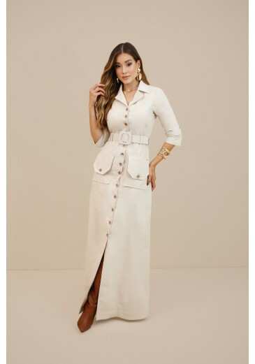 Vestido Angelika Em Alfaiataria Off White Nitido Outono/Inverno 2026