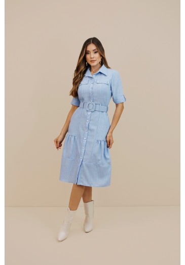 Vestido Clara Em Alfaiataria Listrada Azul Nitido Outono/Inverno 2026