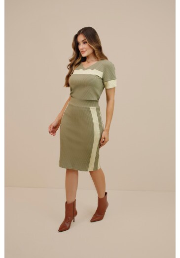 Conjunto Maria Alice Em Malha Canelada Verde Nitido Outono/Inverno 2026