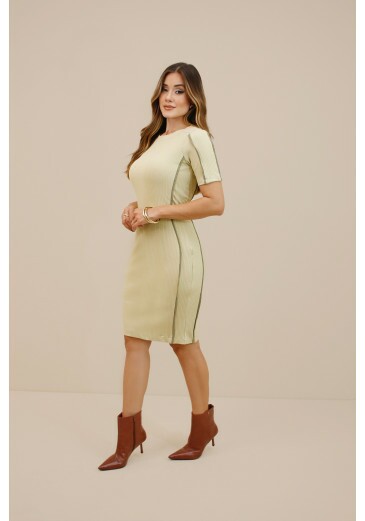 Vestido Theodora Em Malha Canelada Bege Nitido Outono/Inverno 2026