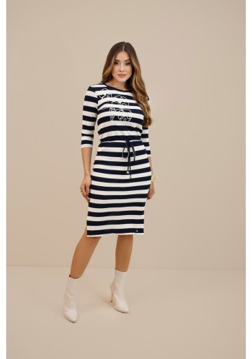 Vestido Sônia Em Malha Crochê Listrada Preto Nitido Outono/Inverno 2026