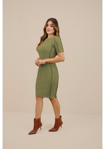 Vestido Theodora Em Malha Canelada Verde Nitido Outono/Inverno 2026