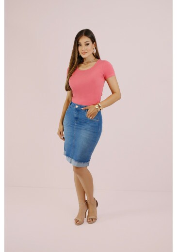 Saia Nathalia Em Jeans Claro Nitido Outono/Inverno 2026