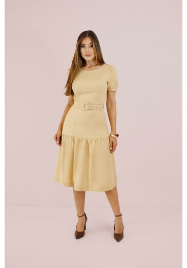 Vestido Maria Em Alfaiataria Bege Nitido Outono/Inverno 2026