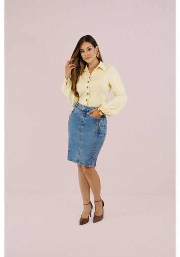 Saia Olivia Em Jeans Secretária Nitido Outono/Inverno 2026