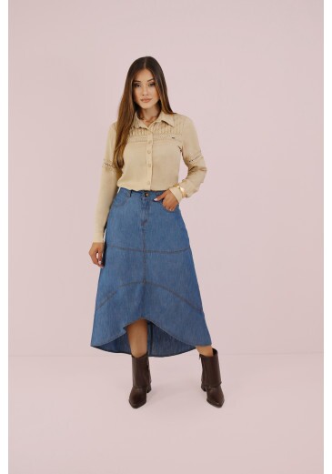 Saia Haila Em Jeans Leve Nitido Outono/Inverno 2026