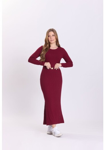 Vestido Larissa Em Malha Canelada Bordô Hapuk Outono/Inverno 2026