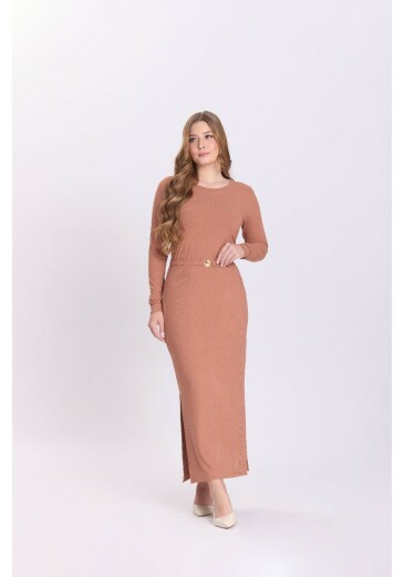 Vestido Larissa Em Malha Canelada Marrom Hapuk Outono/Inverno 2026