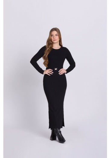 Vestido Larissa Em Malha Canelada Preto Hapuk Outono/Inverno 2026