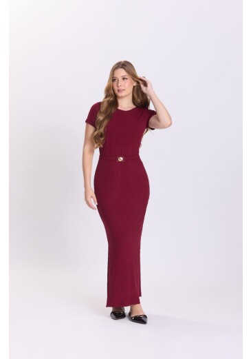 Vestido Raisa Em Malha Canelada Bordô Hapuk Outono/Inverno 2026