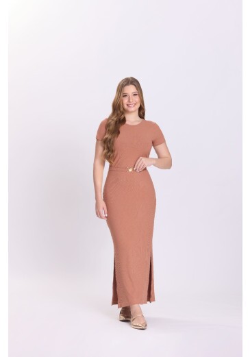 Vestido Raisa Em Malha Canelada Marrom Hapuk Outono/Inverno 2026