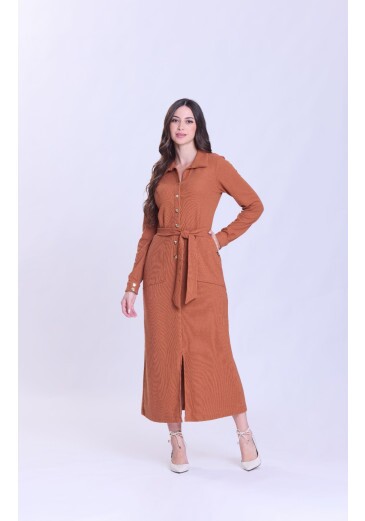 Vestido Dolores Em Malha Texturizada Caramelo Hapuk Outono/Inverno 2026