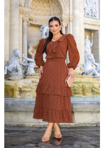 Vestido Solange Em Chiffon Trabalhado Marrom Maria Amore Outono/Inverno 2026