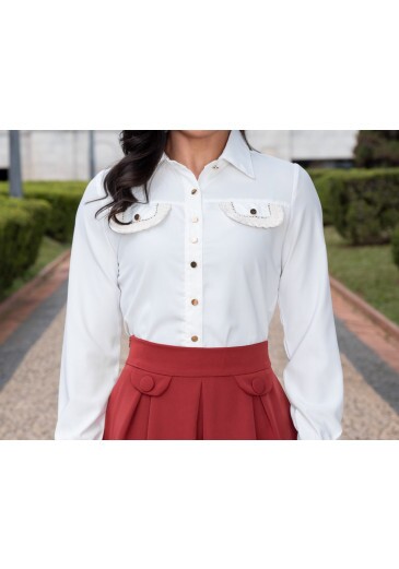 Camisa Eugenia Em Crepe Pele De Pêssego Branco Maria Amore Primavera/Verão 2027