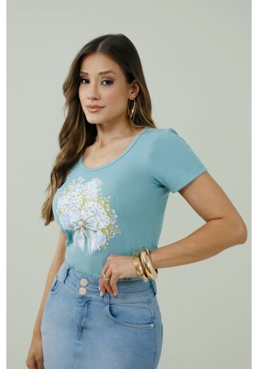 T-shirt Vick Em Malha Canelada Azul Nitido Primavera/Verão 2027
