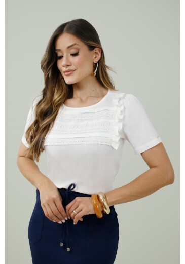 Blusa Regina Em Viscolinho Branco Nitido Primavera/Verão 2027